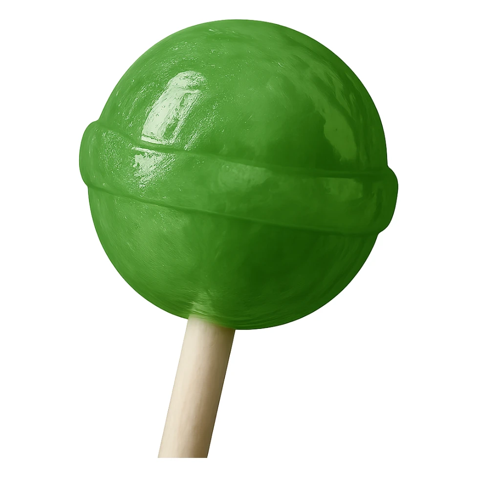 Change the lollipop color to green in a realistic style, keep the background transparent. sticker