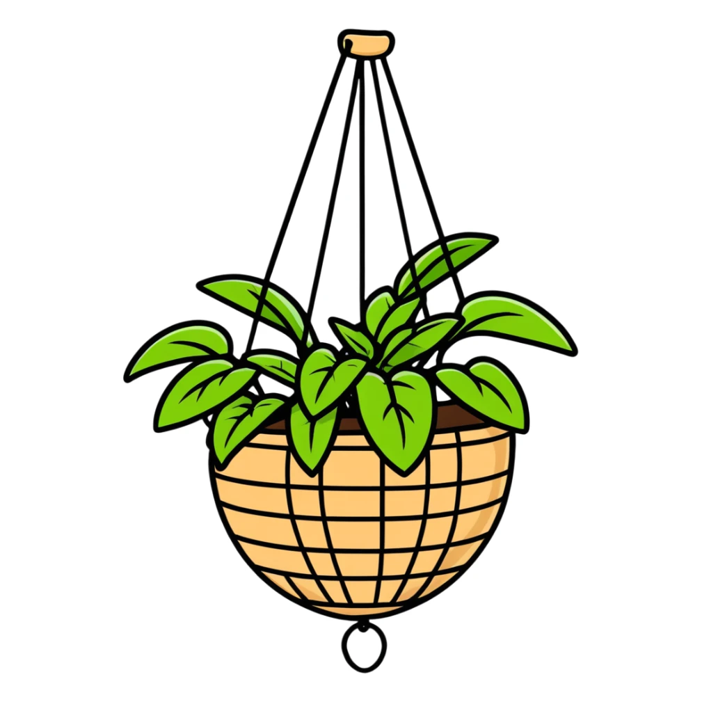 Plectranthus Verticillatus creeping charlie plant with trailing vines in a coconut fiber hanging basket sticker