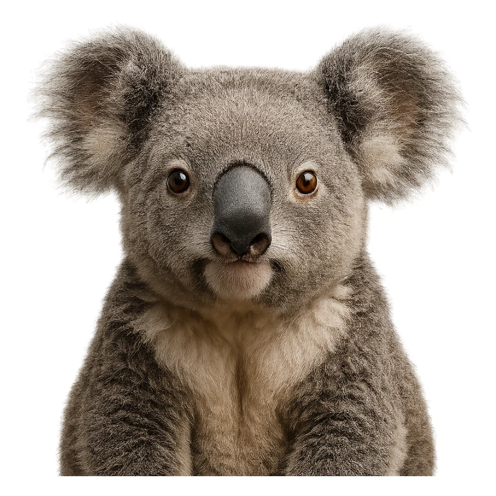 close-up of a realistic koala with a scale, sharp details, photorealistic style sticker