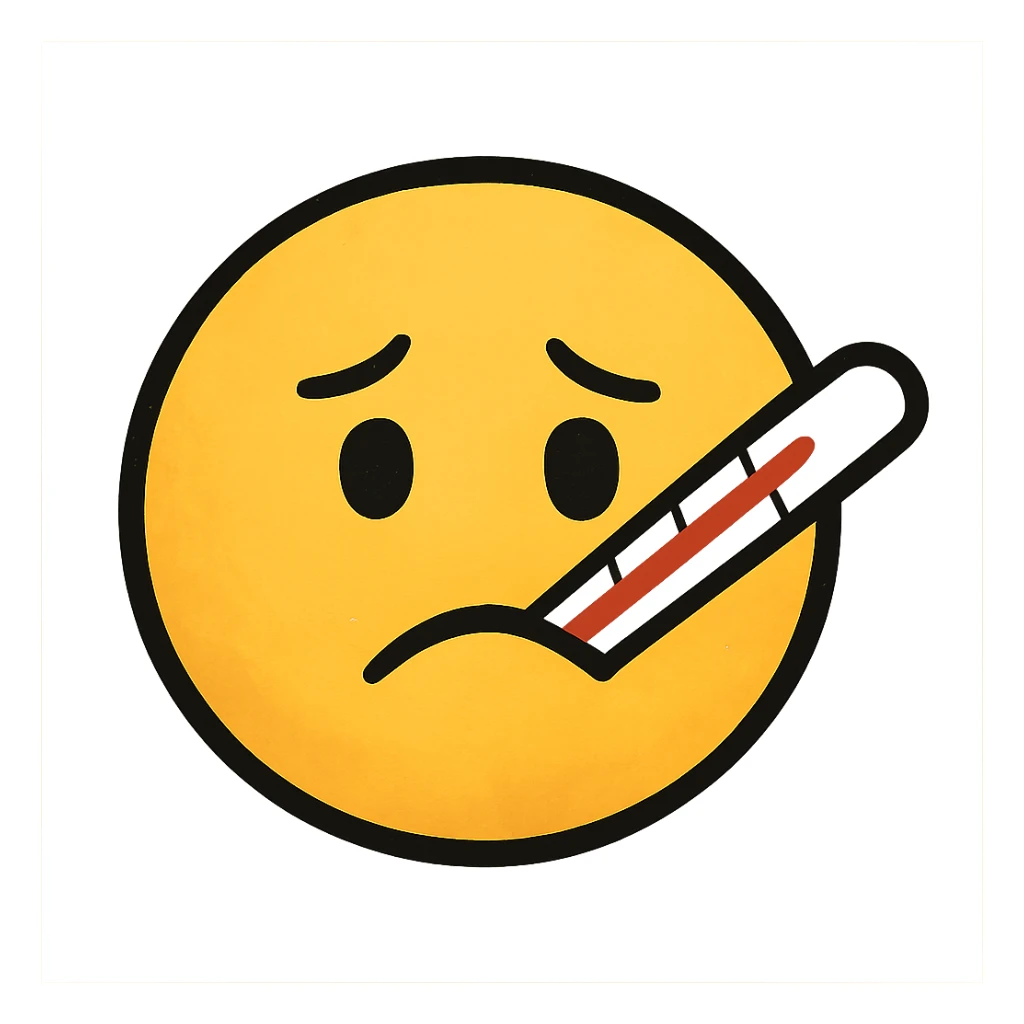yellow face with medical thermometer emoji, digital illustration sticker