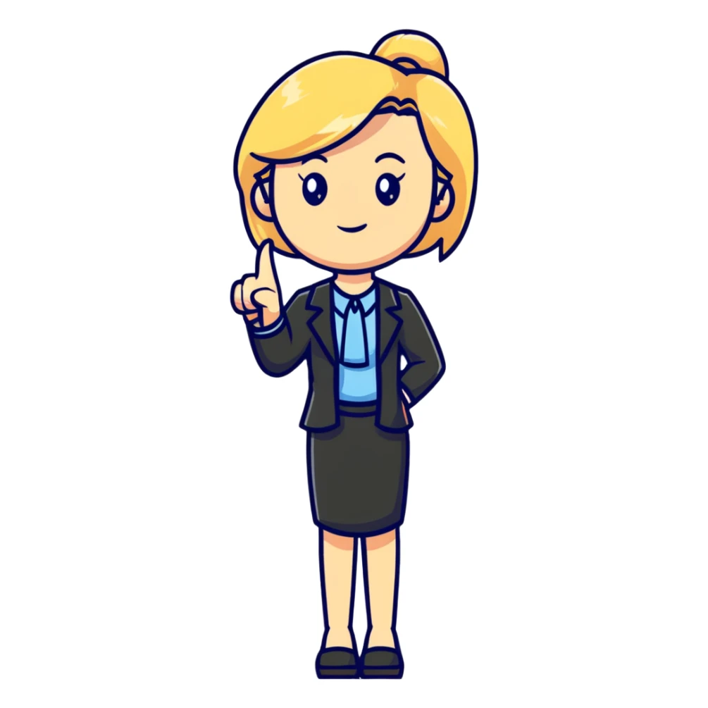 angry blonde female teacher full body without glasses, pointing finger sticker
