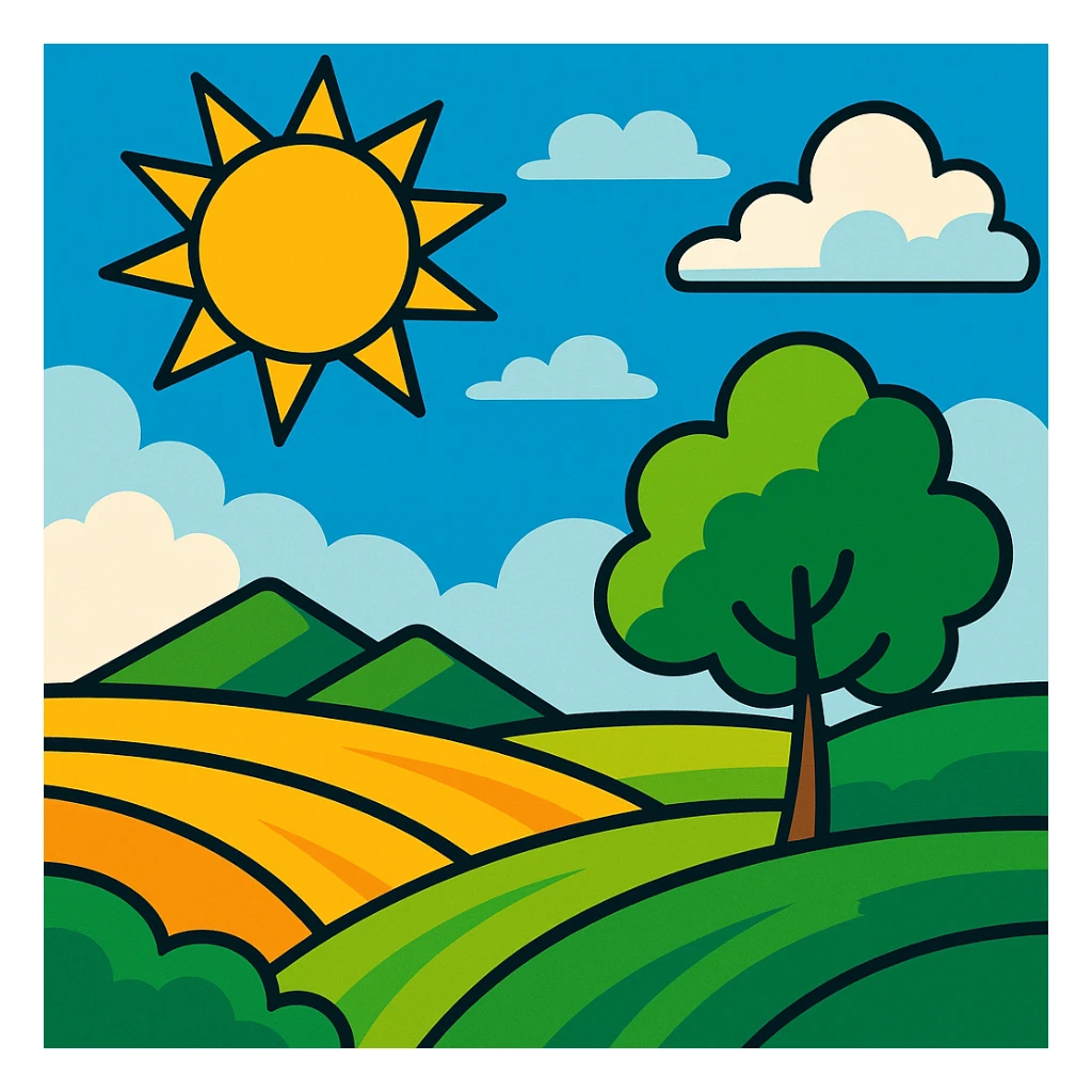 sunny landscape scene in vibrant toon style sticker
