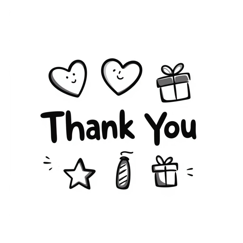 A thank you sign, gratitude, notion style hand drawn doodles sticker