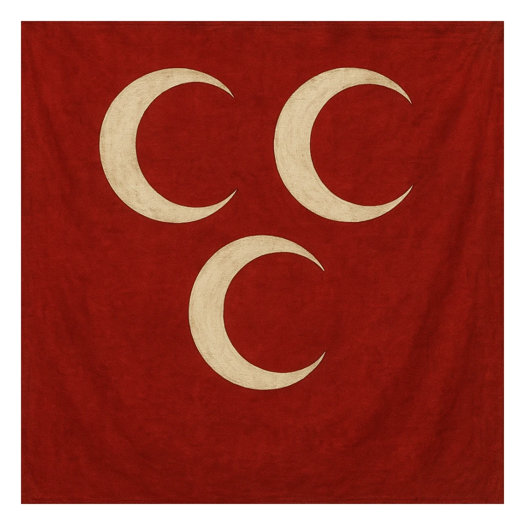 Ottoman Empire flag with red background and three white crescents, traditional and historical style, detailed and authentic design sticker
