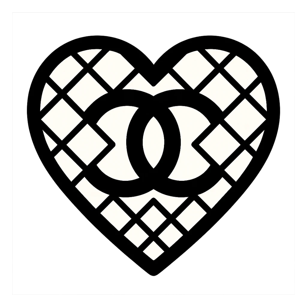 Chanel heart, bold, black and white, with a quilted pattern sticker