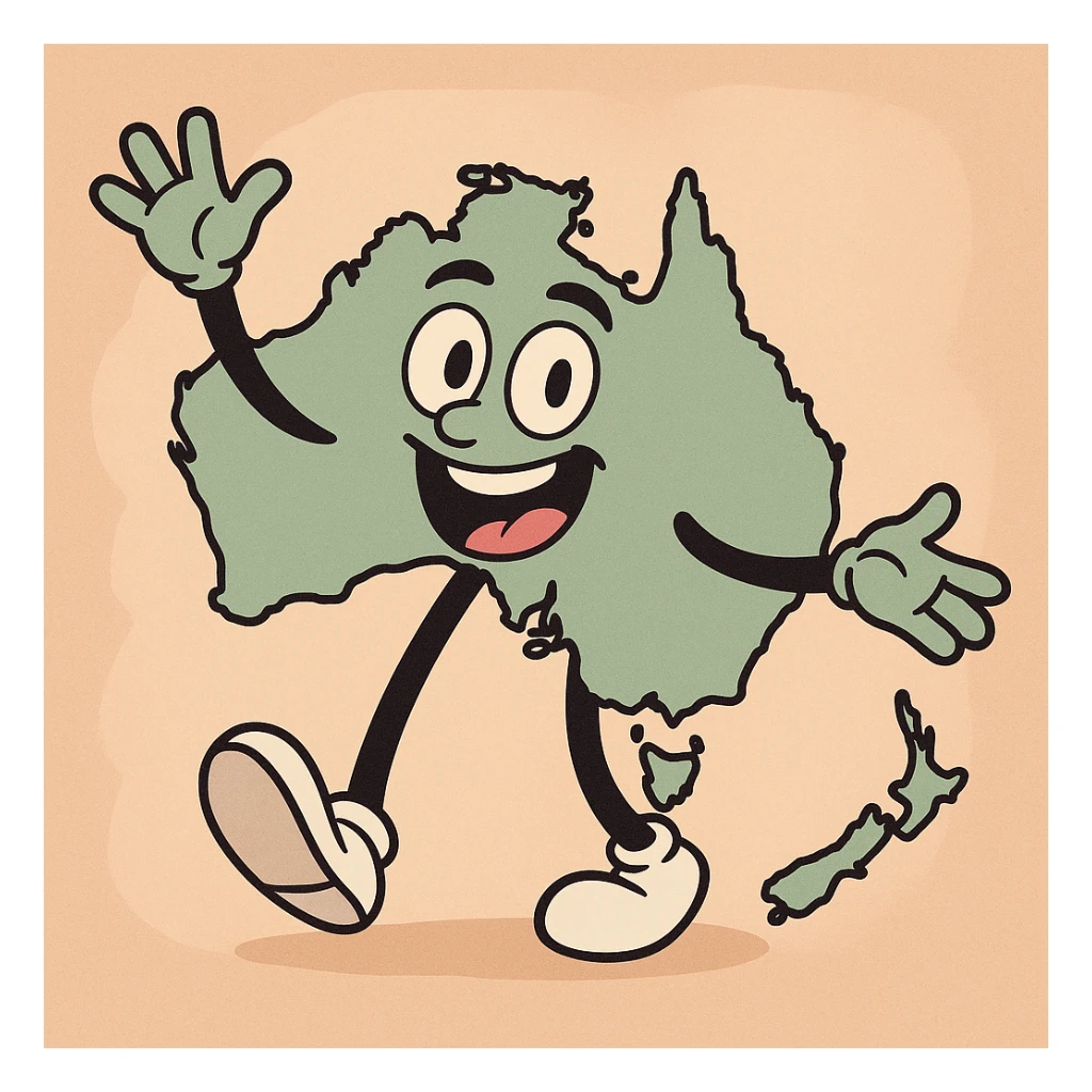 Oceania continent, cartoon style, playful look sticker