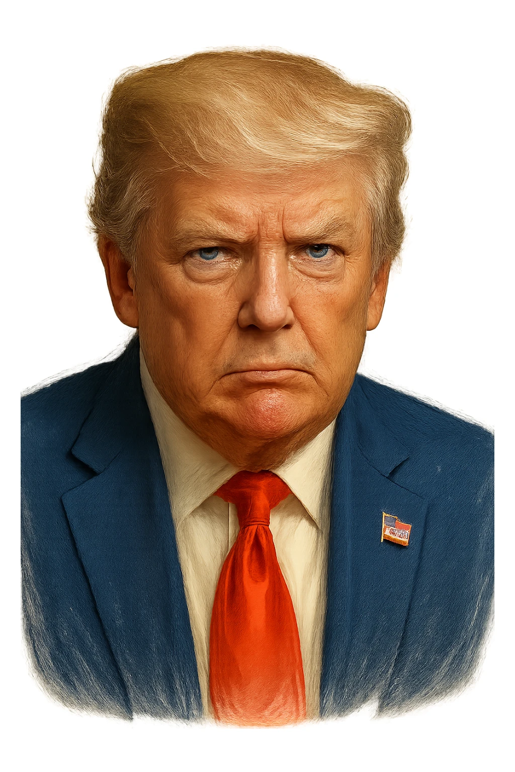 Дональд Трамп в слегка рисованном, но при это объемный стиль, прозрачный фон sticker