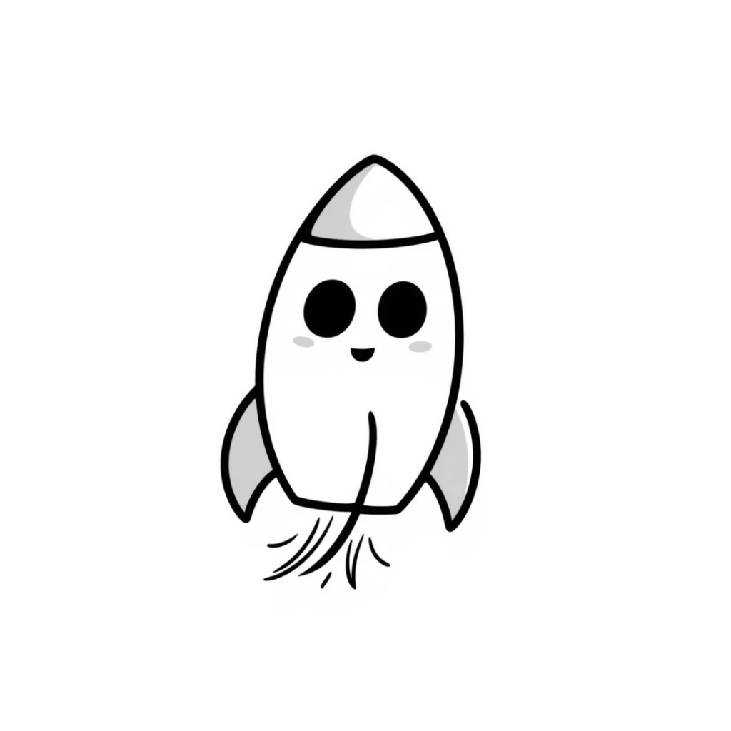 A hand-drawn rocket with large cute anime-style eyes sticker