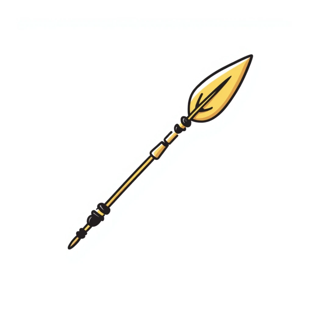 A golden spear, simple line drawing, no additional details, just the spear. sticker