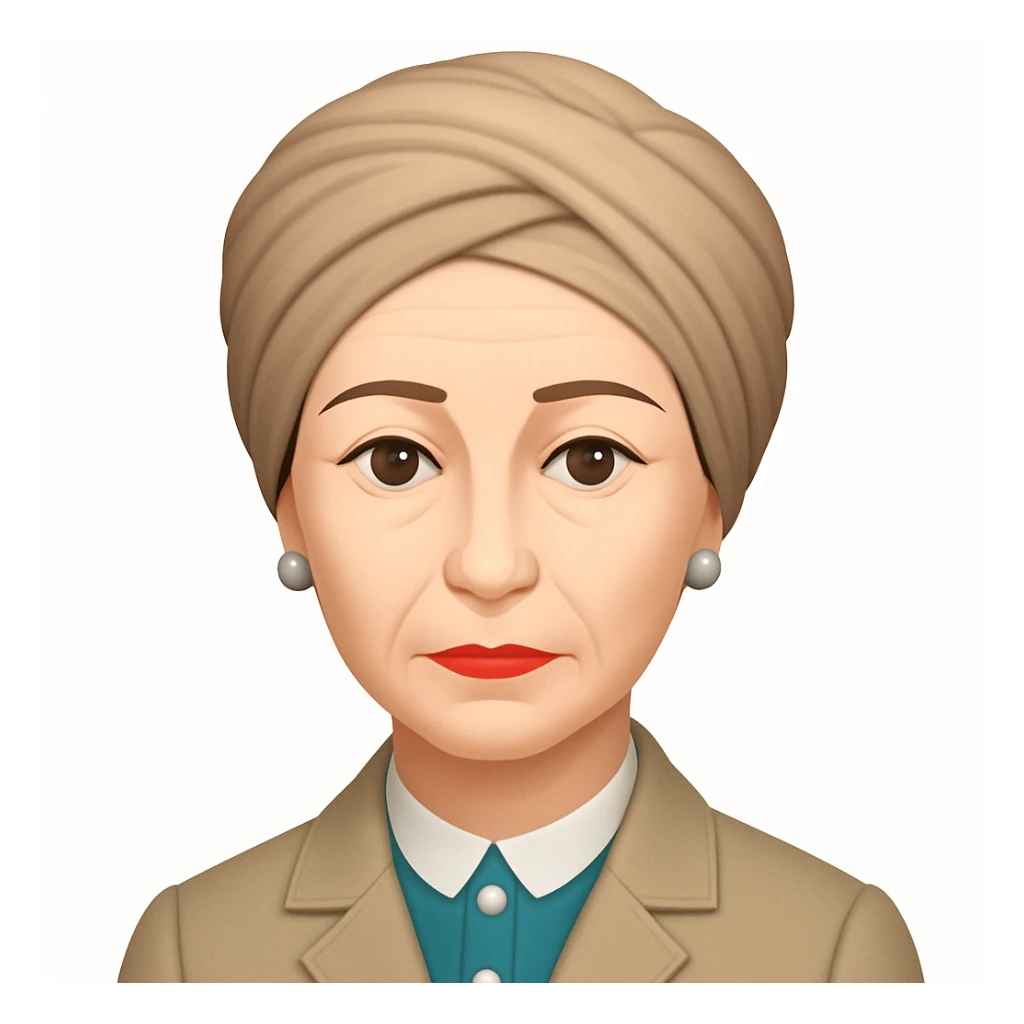 add a classic, neutral-colored turban to Simone de Beauvoir's head, keep the emoji style and all other features unchanged sticker