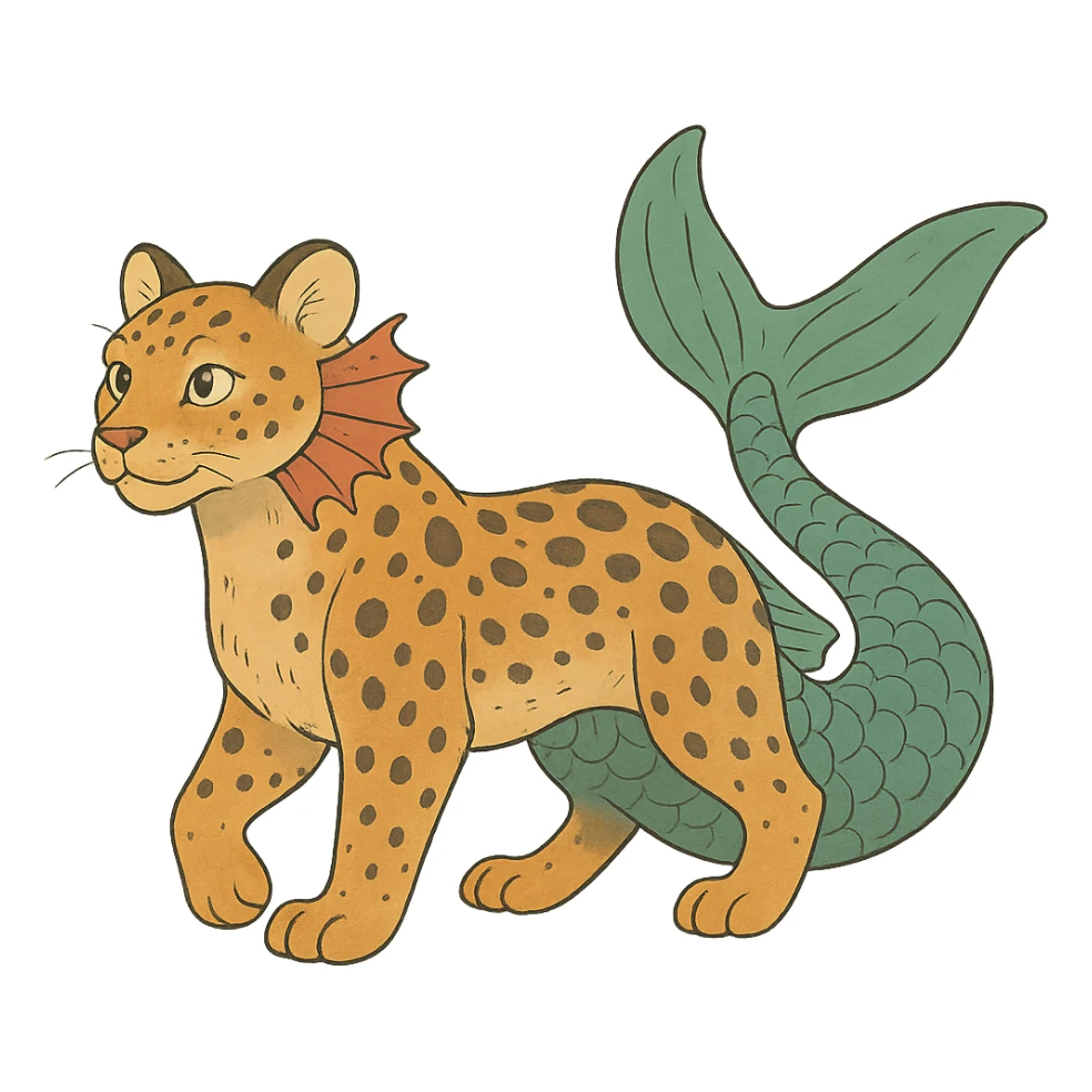 ghibli style leopard with gills and a fish tail sticker