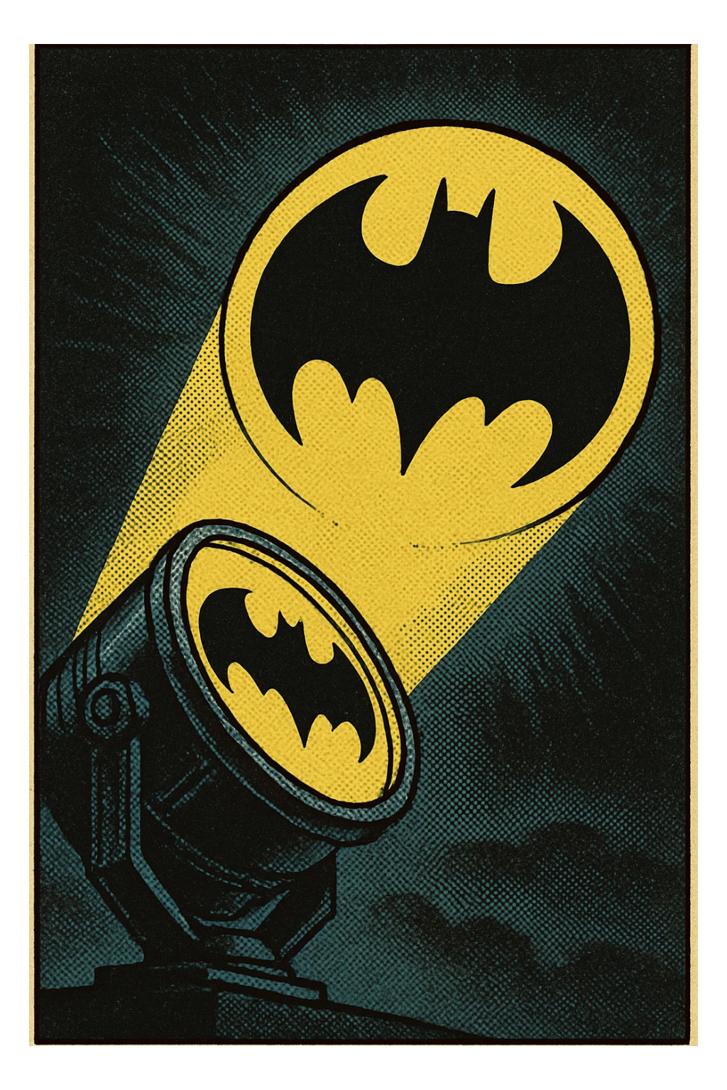 bat signal, comic book style, glowing effect, dark background sticker