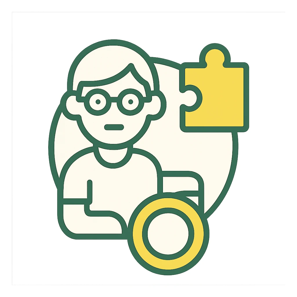 special education icon, minimalistic, green gold and white color scheme, clean lines sticker