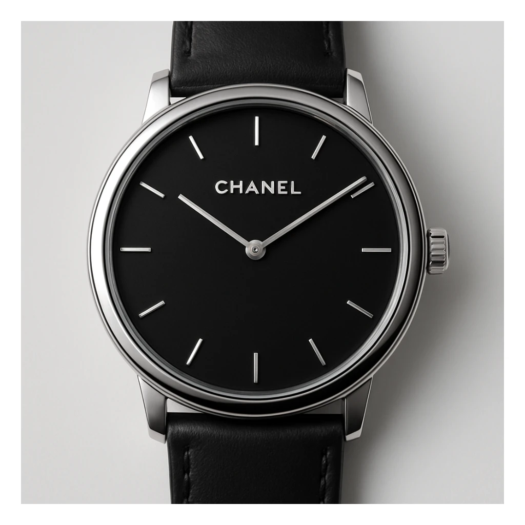 a modern designer watch with the Chanel logo, sleek and minimalistic sticker