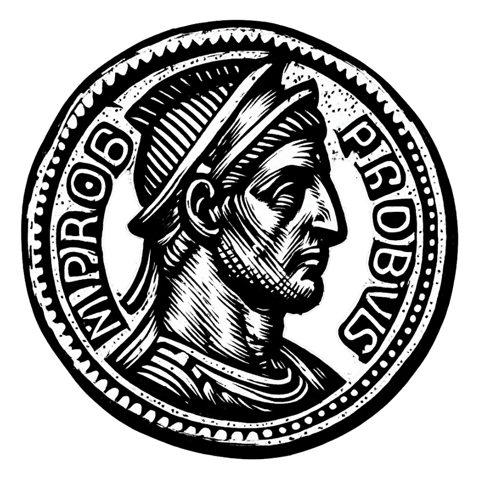 Create more imperial coin icons in the style of the reference image: ancient Roman coin, profile portrait, classic engraving style with high contrast, suitable for icon use, keep background transparent. Maintain the ancient engraving look with detailed lines and classic Roman style. sticker
