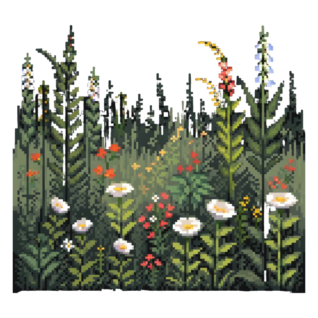 summer meadow with tall grass and flowers swaying in a gentle breeze sticker
