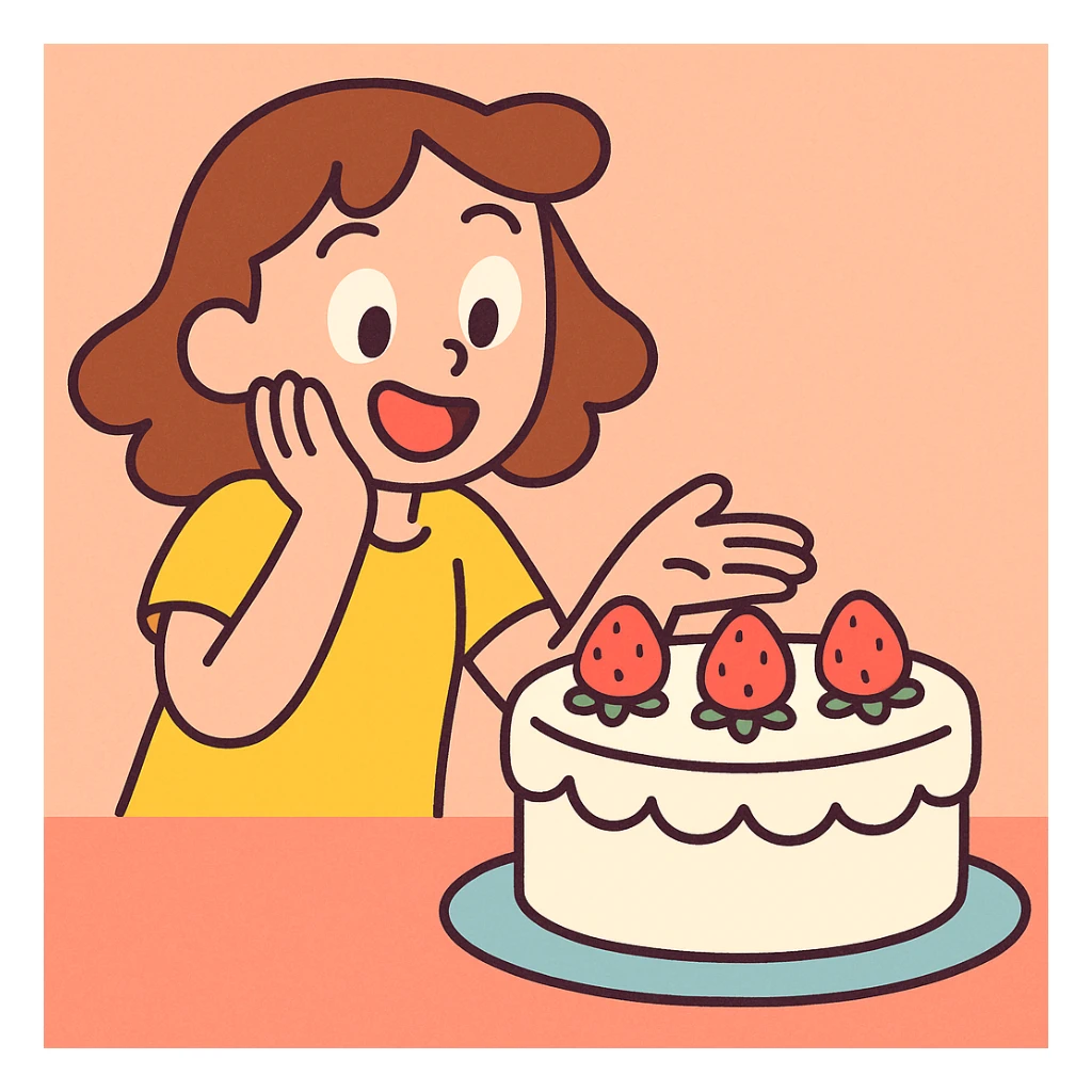 white cake with strawberries on top, pastel toon style sticker