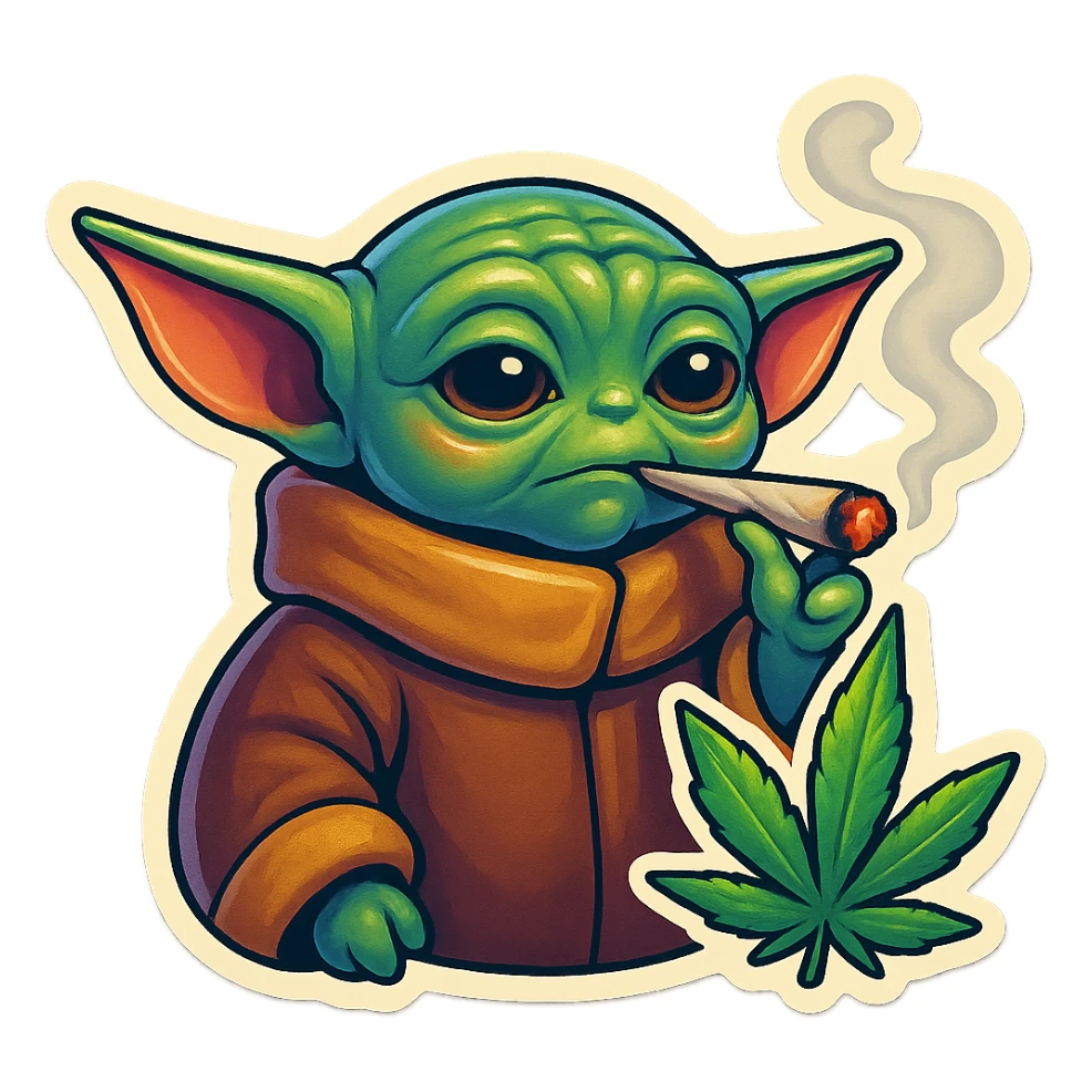 baby yoda smoking cannabis sticker