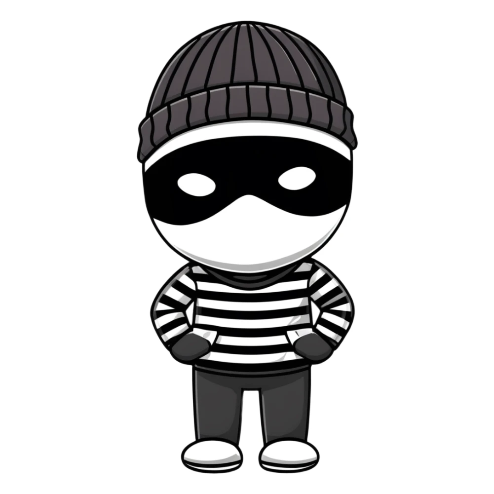 character with black and white striped shirt, black beanie, black mask over eyes sticker