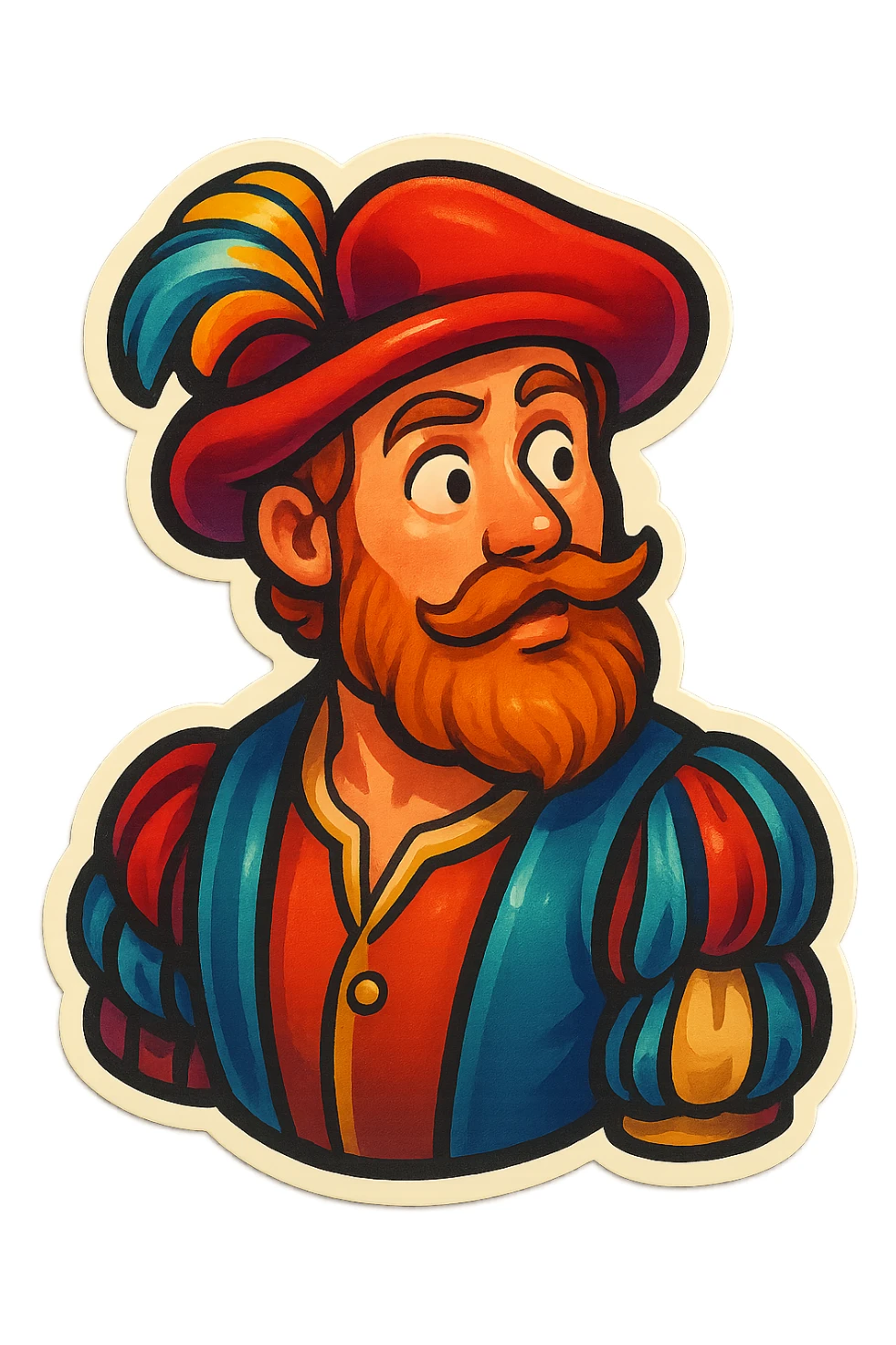 Red-bearded Landsknecht bust showing curiosity sticker