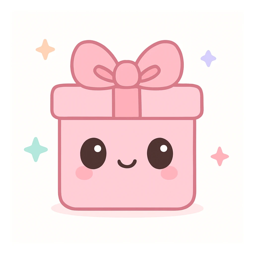 adorable pink Christmas present with a bow, kawaii style sticker