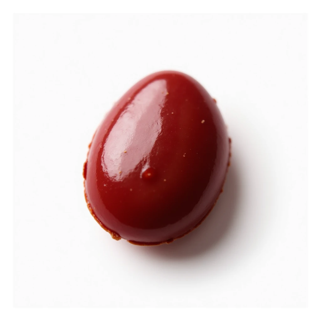 realistic single candied almond with a shiny dark red candy shell, isolated, no background sticker