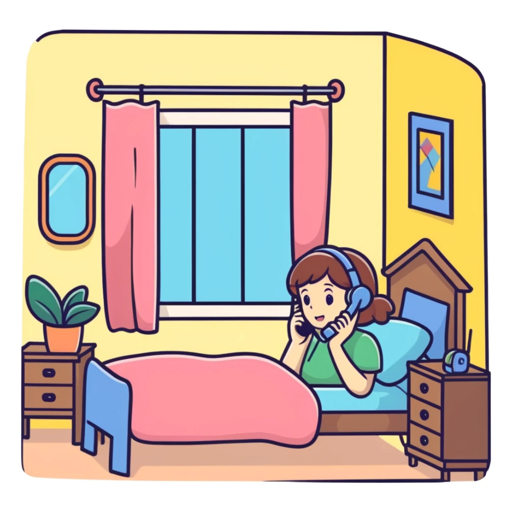 girl talking on telephone in her room sticker
