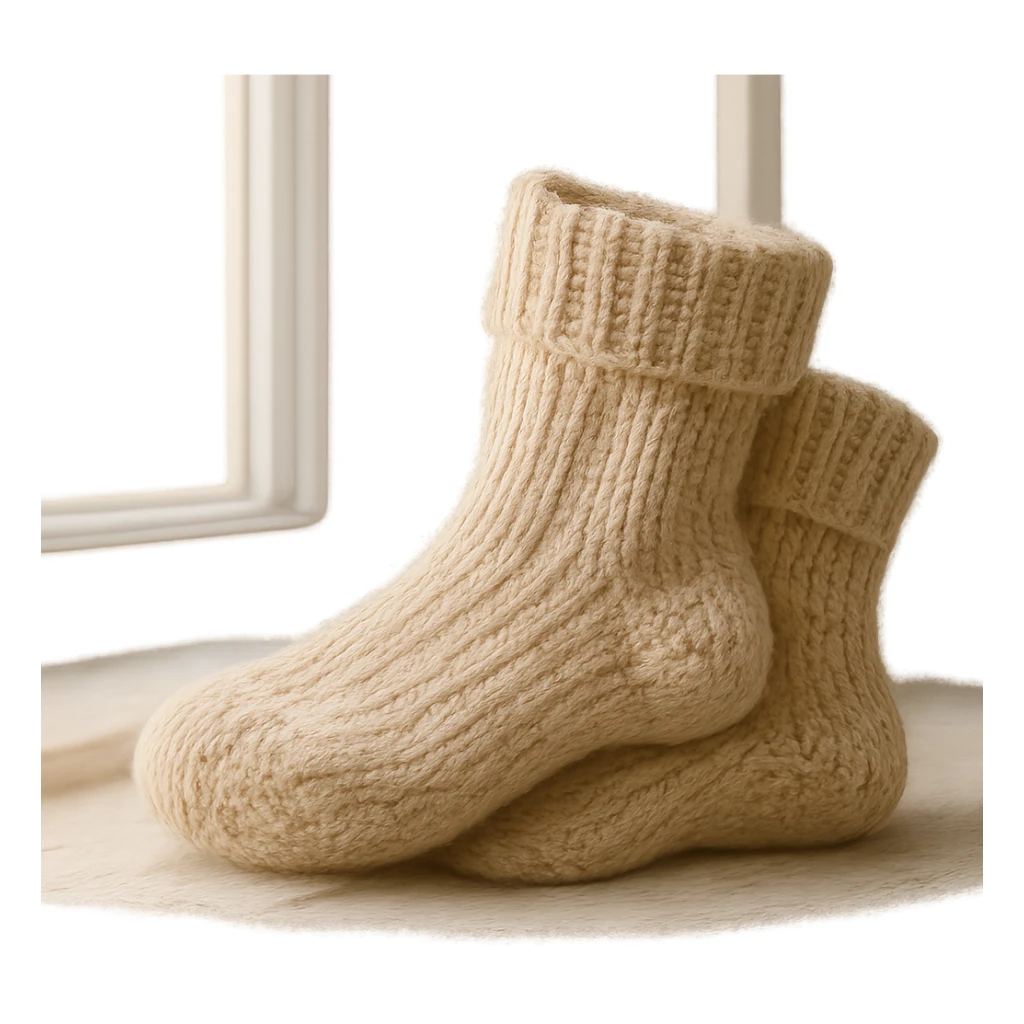 cozy knit socks by a window, soft and warm sticker