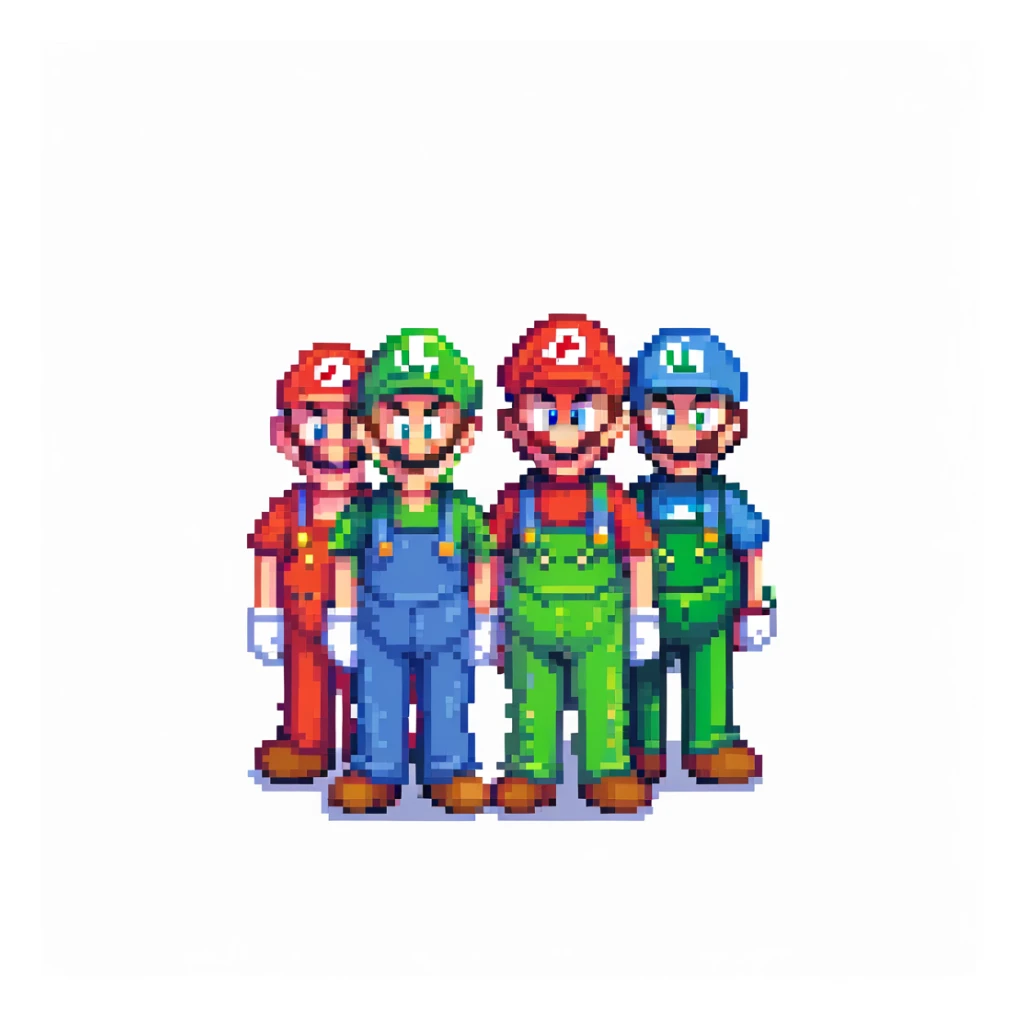 Mario and Luigi standing together, pixel art style sticker