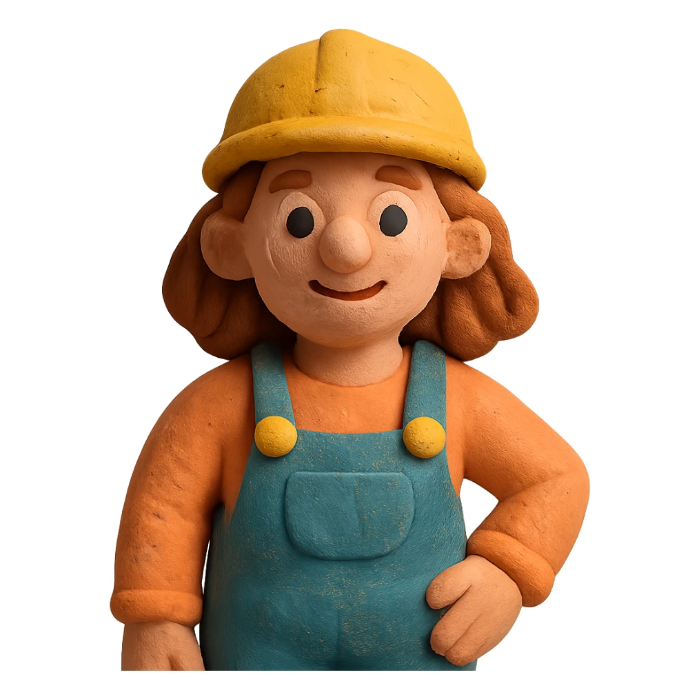 claymation style woman construction worker with visible fingerprints and pastel colors sticker