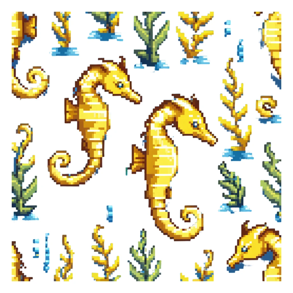 Yellow seahorse with curled tail in ocean sticker