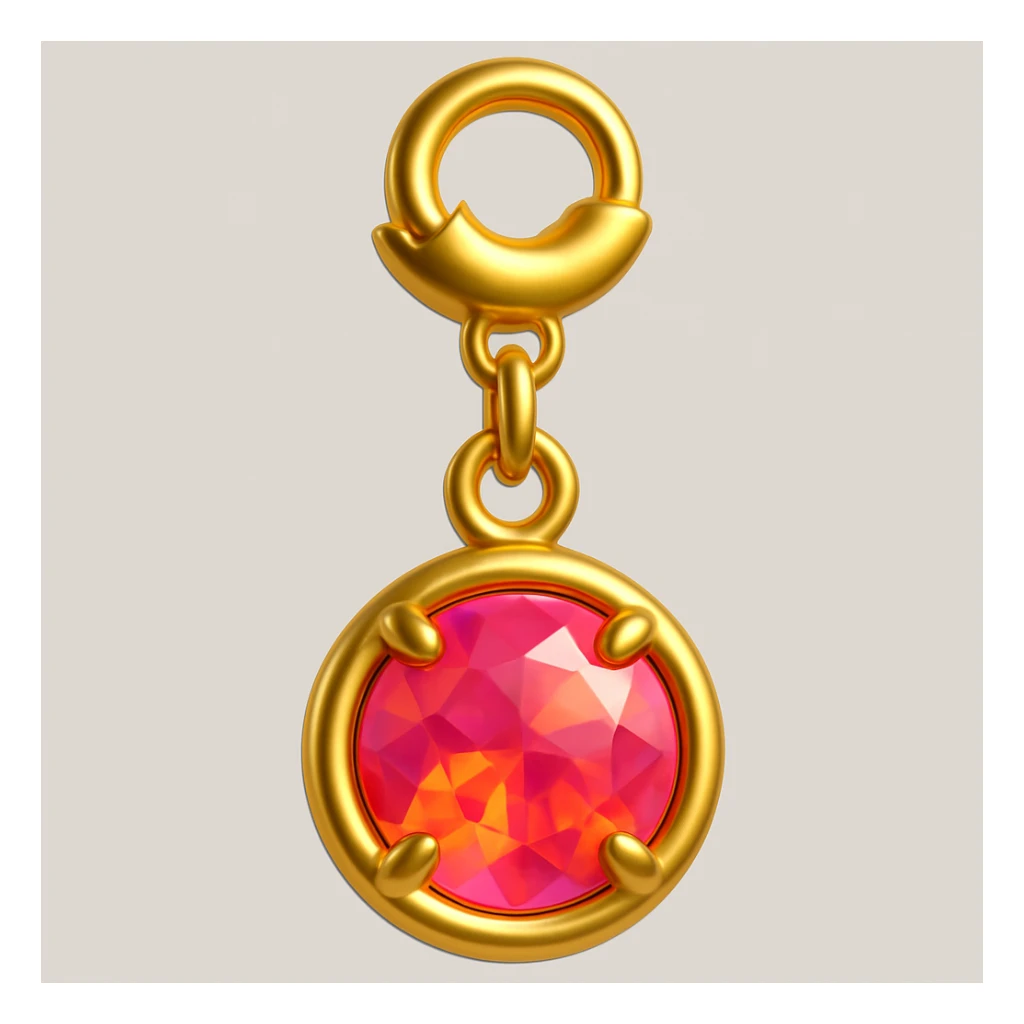 change the silver setting and jump ring to gold, keep the round cut pink fire opal and Y2K style, extreme close-up, 3D emoji style sticker