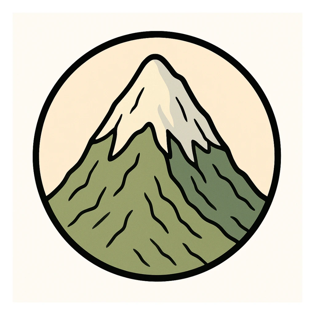 little alchemy style icon
subject: mountain
border: medium-black
shape: round, circular
background: white
style: full color fill with medium black outlining sticker