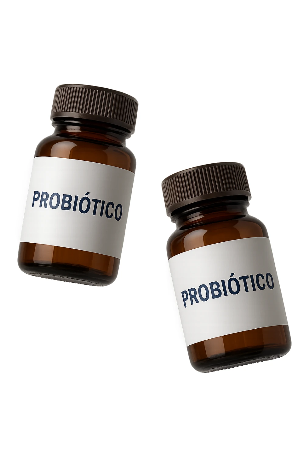 due boccette di integratori con la scritta "PROBIOTICO" SULL'ETICHETTA, FLUTTUANO IN ARIA, realistica 4k sticker