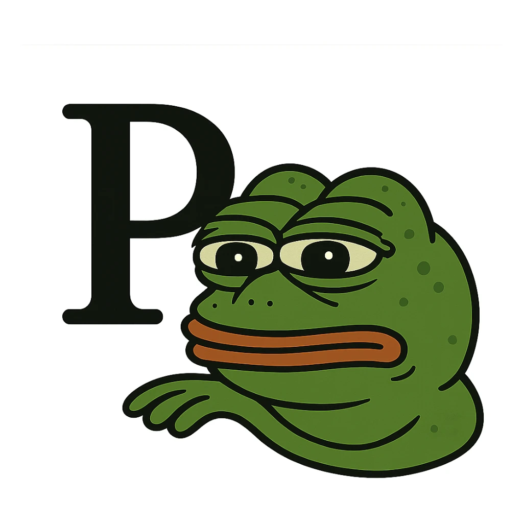 Probability symbol in the style of a green bufo frog meme sticker