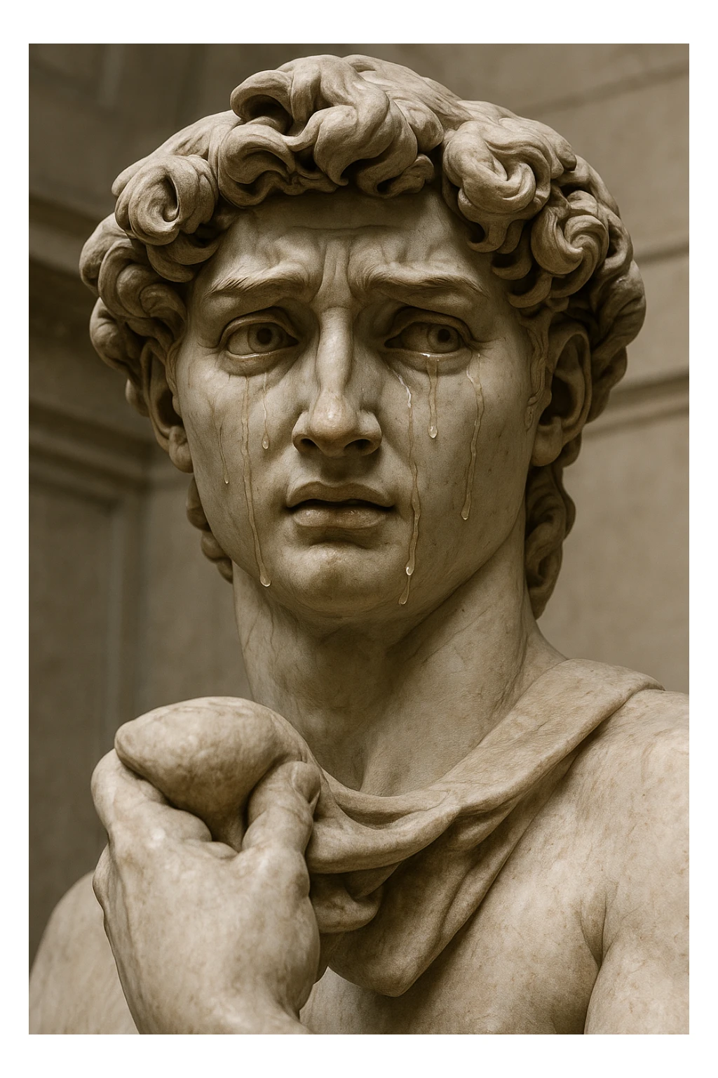 Michelangelo's statue of David with tears, symbolizing the statue crying sticker