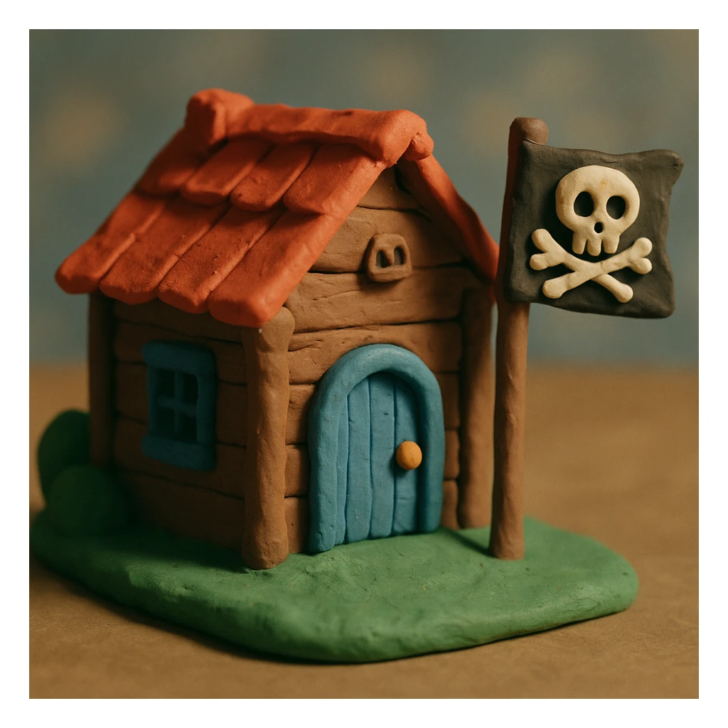 old pirate's house with skull flag sticker