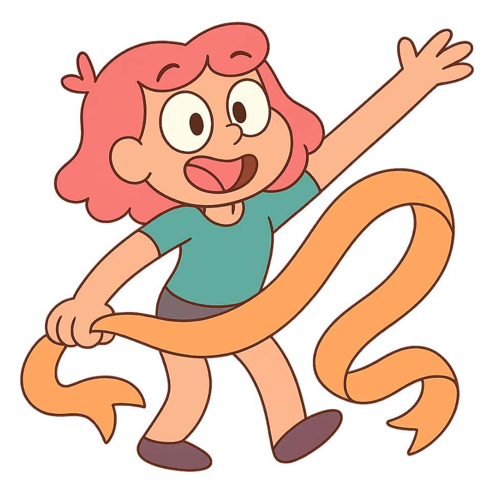 pastel orange ribbon, curled shape, calArts 2010s cartoon style sticker