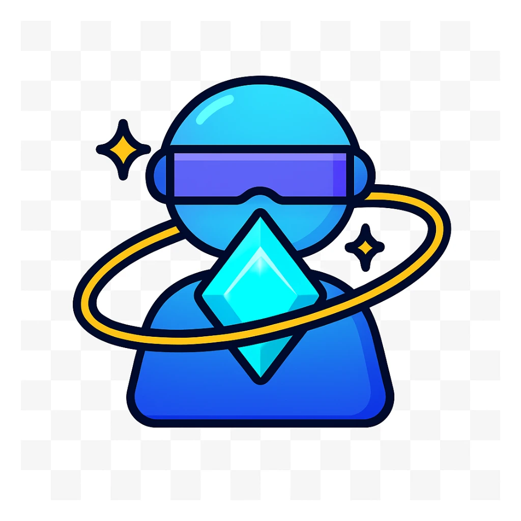 futuristic assistant logo icon, glowing crystal core, swirling tech orbits, metallic and glowing gradients, spark energy effect, dark background, ultra clean vector style, no text, centered, 1:1 aspect ratio sticker