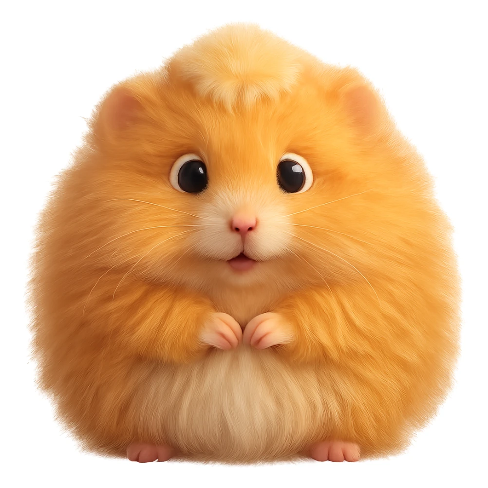 Make the gerbil much fluffier with extra soft fur, keeping the cute round look, no background. sticker
