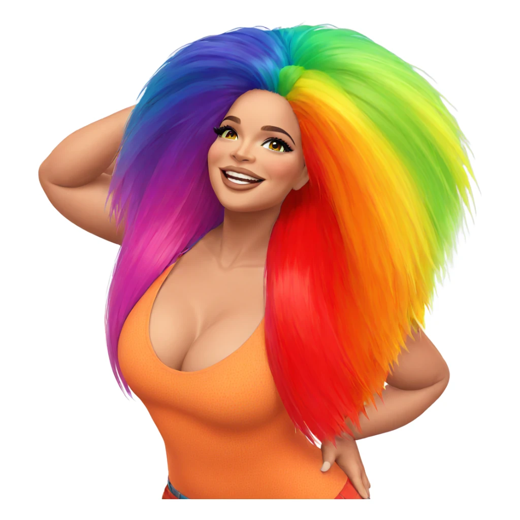 smiling girl with rainbow hair sticker