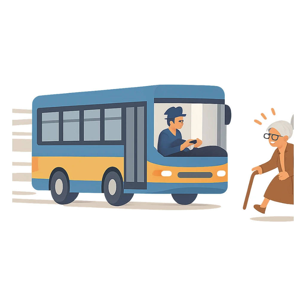 flat design style bus with a driver that goes really fast from old lady sticker