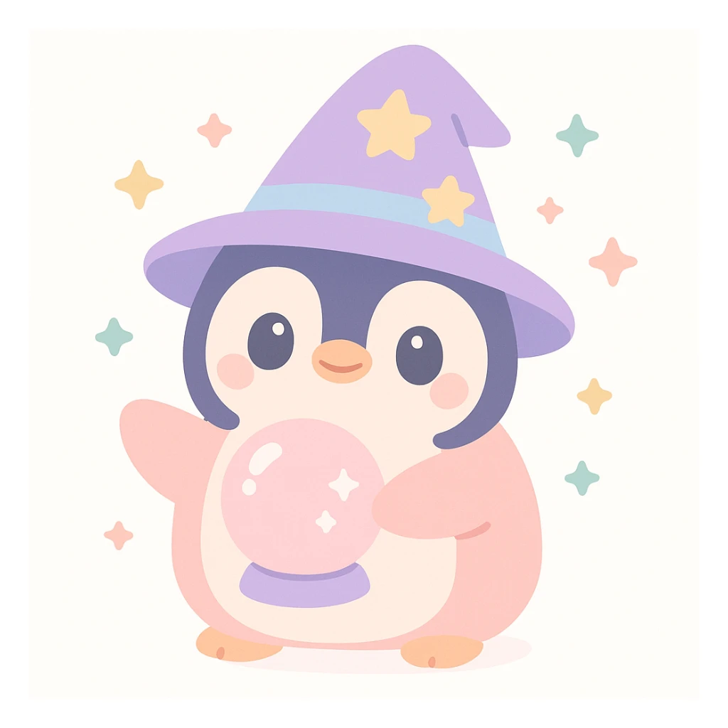 cute penguin wizard with a crystal ball, mystical and enchanting sticker