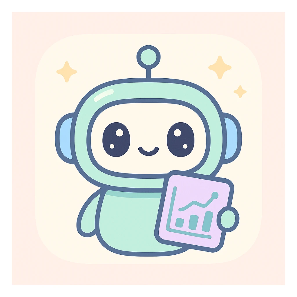 AI data-analysis assistant, modern, friendly, tech-inspired, suitable for an app icon, kawaii style sticker