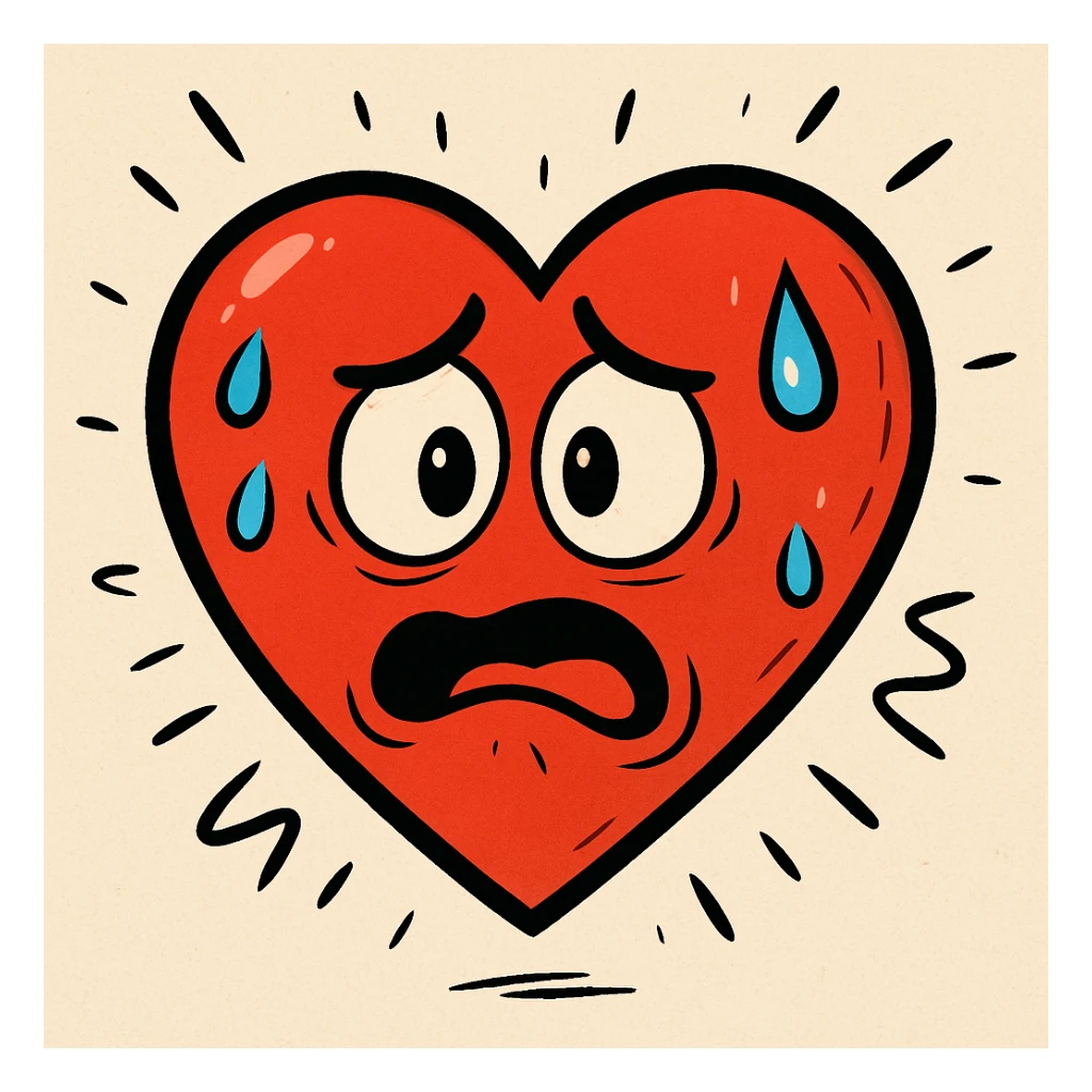 heart symbol showing stress with expressive lines, sweat drops, worried face sticker