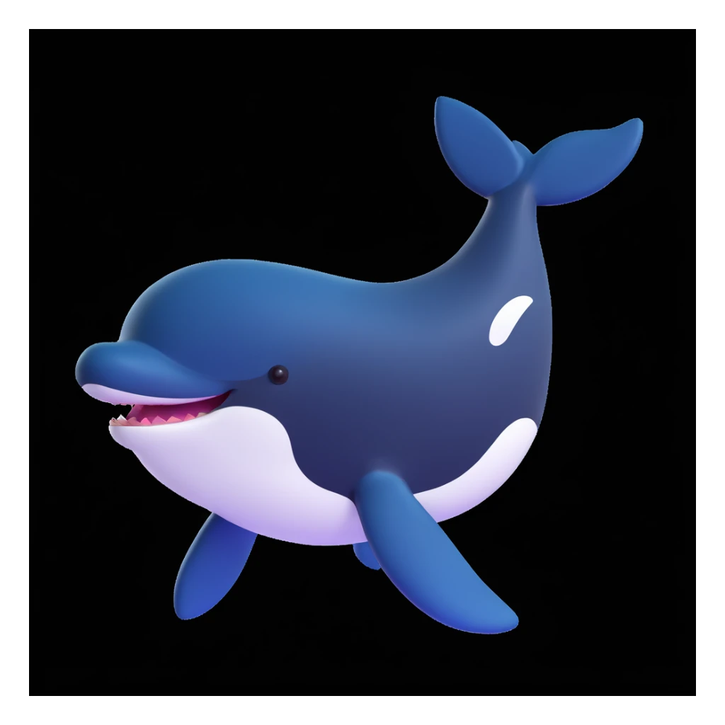 killer whale, 3d, cute cartoon, rounded shapes sticker