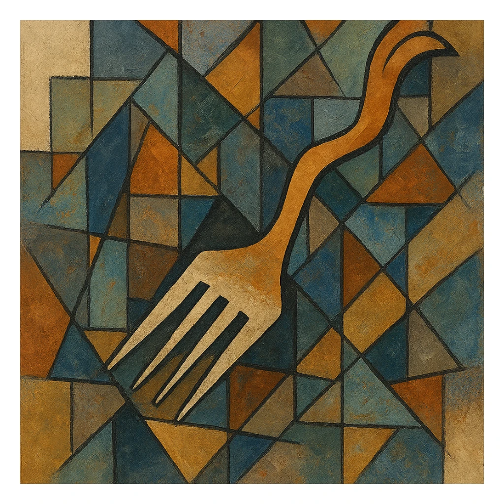 A stylized, artistic fork with a wavy handle, abstract style. sticker