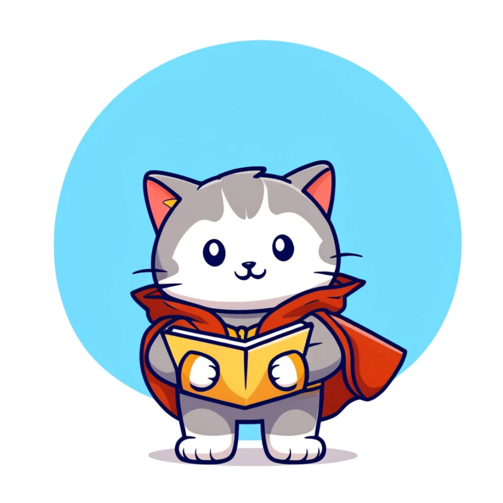 Explorer cat with map in paws, mountains and starry sky behind, wearing explorer outfit and cloak blowing in wind, gazing at horizon sticker