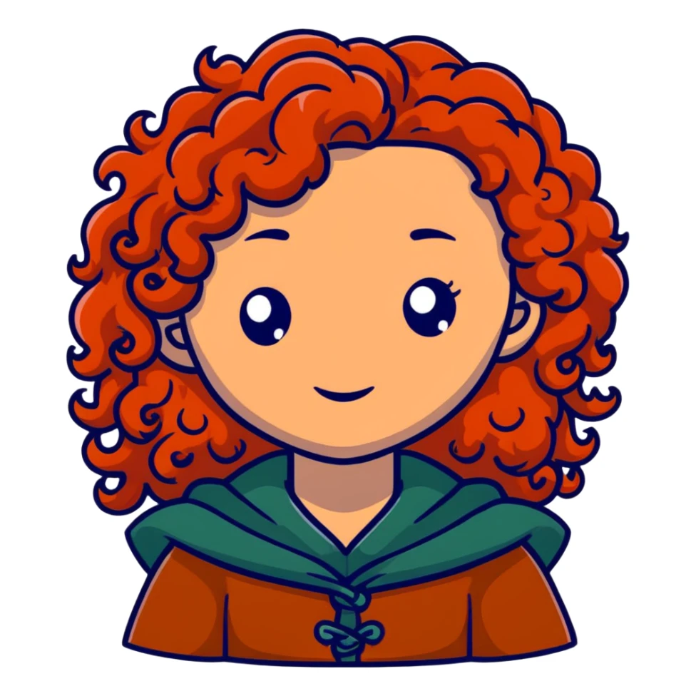 Merida from Brave with extremely long wild curly red hair and face completely covered with freckles sticker