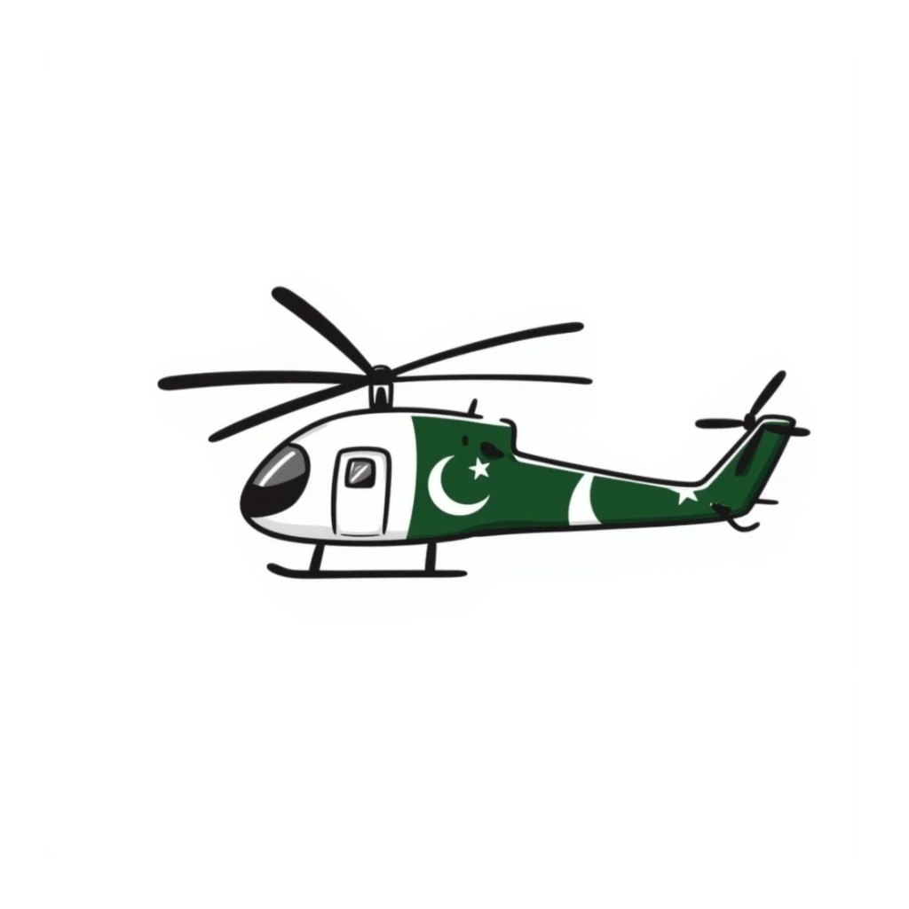 Hand-drawn Pakistani military helicopter with Pakistan flag markings sticker